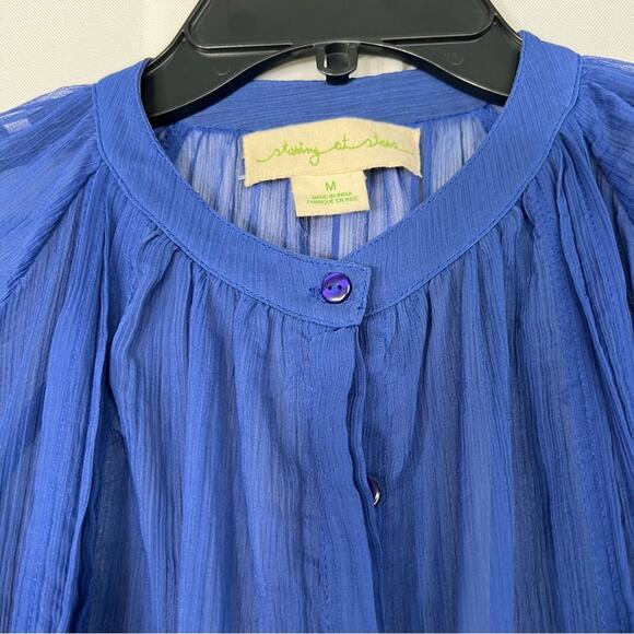 Anthropologie Staring At Stars Colbalt Blue Sheer Chiffon Dress Size Medium - Picture 8 of 14